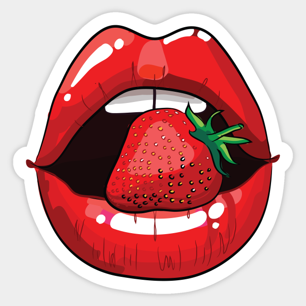 Sexy Woman Lips with Lip Gloss and Strawberry Lips Sticker TeePublic